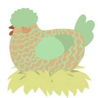 A beige and mint chicken with a lace pattern