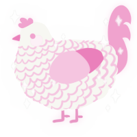 A white and pink chicken with a lace pattern