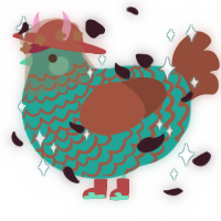 A turquoise and russet chicken with a lace pattern