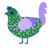A viridian and lilac chicken with a speckle pattern