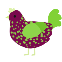 A wine and grass chicken with a speckle pattern