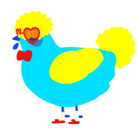 A cerulean and yellow chicken