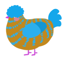 A ochre and sky chicken with a bar pattern