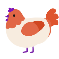 A cream and vermilion chicken with a head pattern