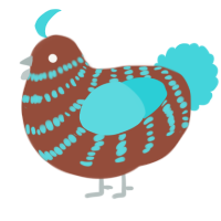 A russet and aqua chicken with a bar pattern