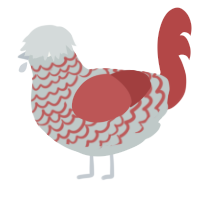 A silver and red chicken with a lace pattern