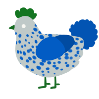 A silver and ultramarine chicken with a speckle pattern