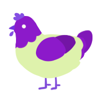A apple and violet chicken with a head pattern