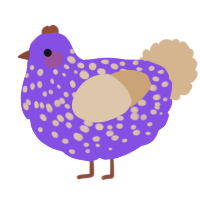 A blurple and beige chicken with a speckle pattern