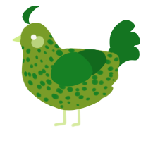 A chartreuse and leaf chicken with a speckle pattern