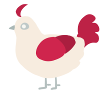 A cream and crimson chicken