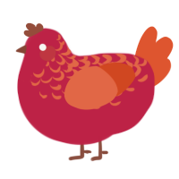 A crimson and vermilion chicken with a half-lace pattern