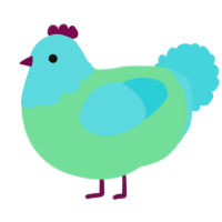 A spring and aqua chicken with a head pattern