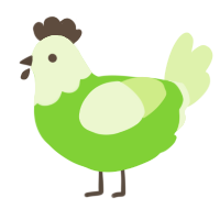 A grass and apple chicken with a head pattern