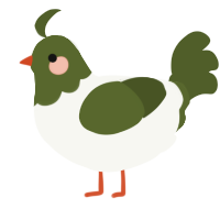 A white and olive chicken with a head pattern