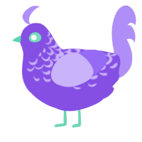 A blurple and lilac chicken with a half-lace pattern