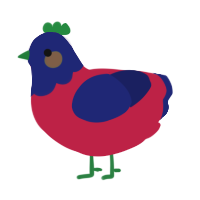 A crimson and navy chicken with a head pattern