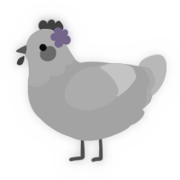 A amethyst and grey chicken with a head pattern
