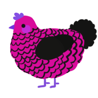 A fuchsia and black chicken with a lace pattern