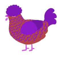 A red and violet chicken with a lace pattern