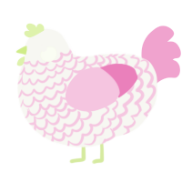 A white and pink chicken with a lace pattern