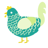 A turquoise and apple chicken with a lace pattern