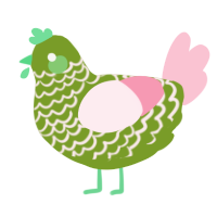 A chartreuse and rose chicken with a lace pattern