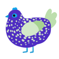 A indigo and gluppy chicken with a speckle pattern