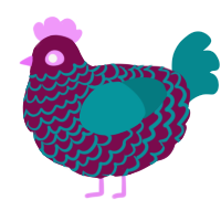 A wine and teal chicken with a lace pattern