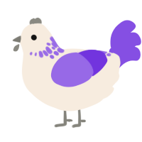 A cream and blurple chicken with a neck-speckle pattern