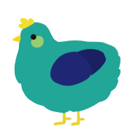 A turquoise and navy chicken
