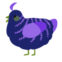 A navy and blurple chicken with a half-bar pattern