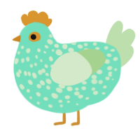 A mint and gluppy chicken with a speckle pattern