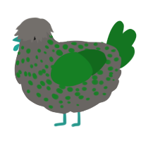 A grey and leaf chicken with a speckle pattern