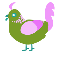 A chartreuse and lavender chicken with a neck-speckle pattern