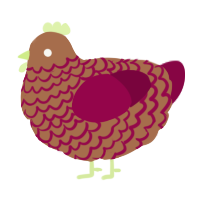 A brown and maroon chicken with a lace pattern