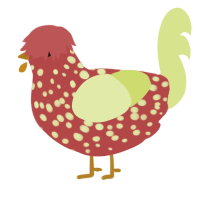 A red and lemon chicken with a speckle pattern