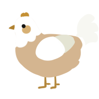 A beige and white chicken with a head pattern