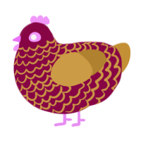 A maroon and gold chicken with a lace pattern