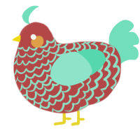 A red and mint chicken with a lace pattern
