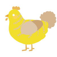 A yellow and beige chicken with a half-bar pattern