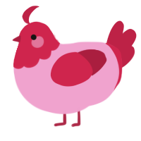 A pink and crimson chicken with a head pattern