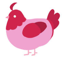 A pink and crimson chicken with a head pattern