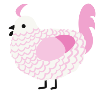 A white and pink chicken with a lace pattern