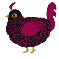 A black and maroon chicken with a lace pattern