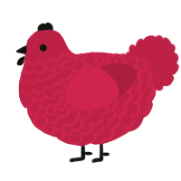 A crimson chicken with a lace pattern