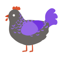 A grey and blurple chicken with a half-lace pattern
