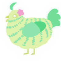 A apple and spring chicken with a bar pattern