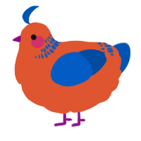 A vermilion and ultramarine chicken with a neck-band pattern