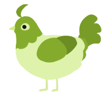 A apple and chartreuse chicken with a head pattern